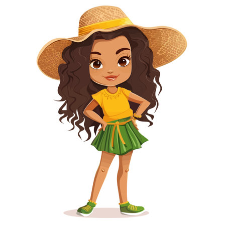 Cute little girl in summer hat. Vector illustrationのイラスト素材