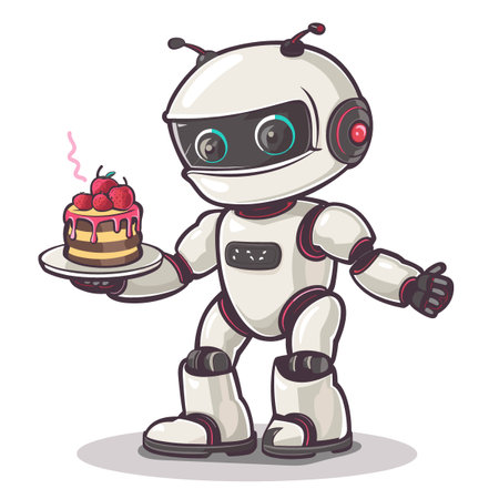 Robot with cake. Vector illustration of a cartoon robot with cake.のイラスト素材
