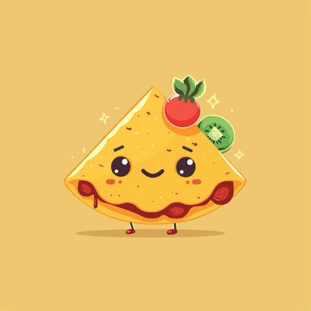 Cute kawaii pizza slice character. Vector flat cartoon illustration icon designのイラスト素材