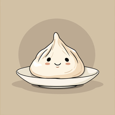 Vector illustration of a cute cartoon dumpling on a plate.のイラスト素材