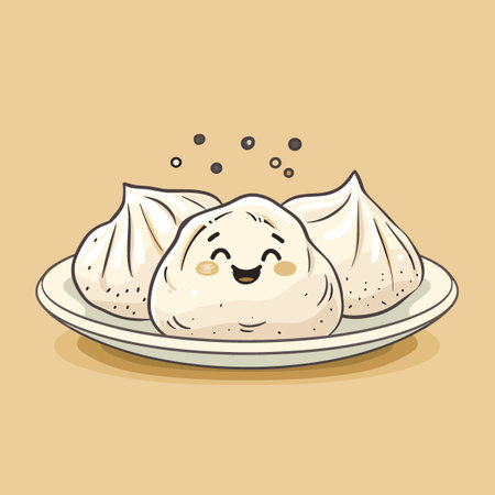 Vector illustration of steamed dumplings on plate. Cartoon style.のイラスト素材