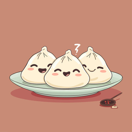 Illustration of Chinese dumplings with kawaii face.のイラスト素材