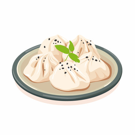 Steamed dumplings on a plate. Vector illustration in cartoon style.のイラスト素材
