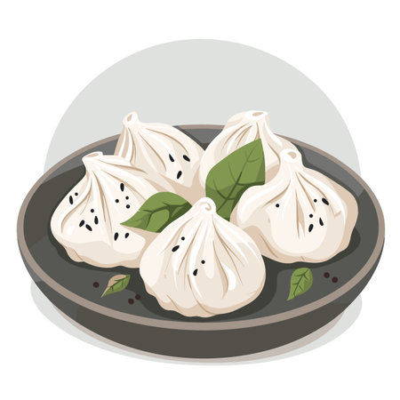 Illustration of steamed dumplings on a plate. Vector illustrationのイラスト素材