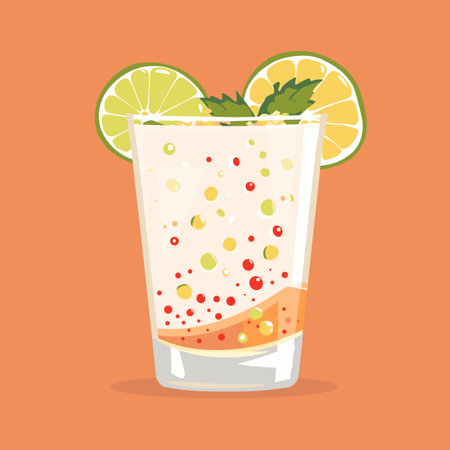 Cocktail with lime and mint. Vector illustration in flat styleのイラスト素材