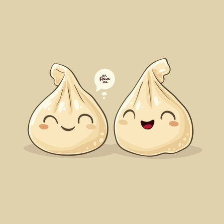 Cute cartoon dumplings. Vector illustration of dumplings with different emotions.のイラスト素材
