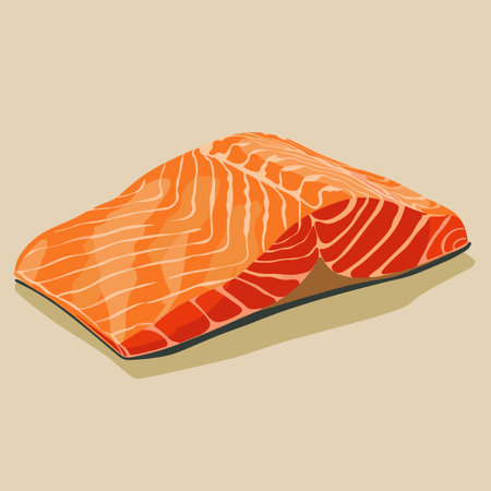 Illustration of a piece of fresh salmon on a beige backgroundのイラスト素材
