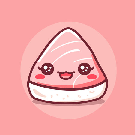 Kawaii slice of tuna vector illustration. Cute kawaii food character.のイラスト素材
