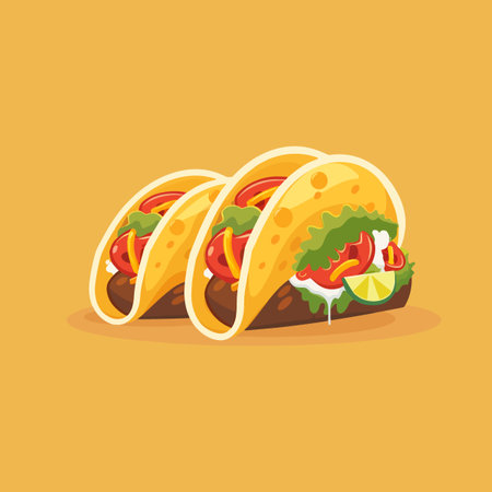 Tacos with meat, cheese and vegetables. Vector illustration.のイラスト素材