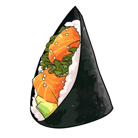 Illustration of a sushi roll with salmon on a white background.のイラスト素材