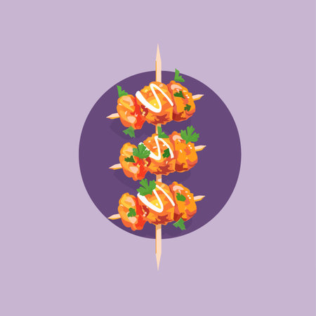 Chicken shish kebab on skewers. Vector illustration.のイラスト素材