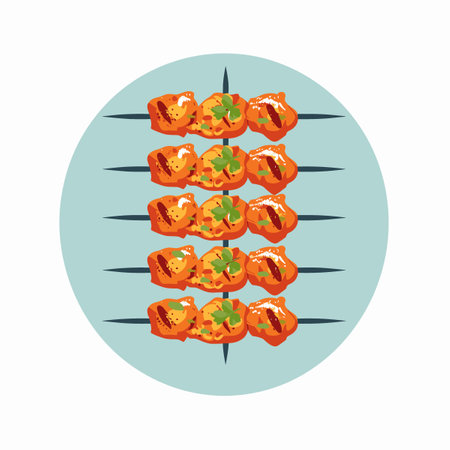 Skewers with salmon on skewers. Vector illustration.のイラスト素材