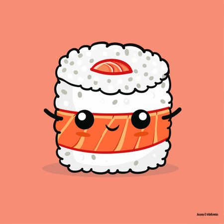 Sushi. Japanese food. Cute cartoon character. Vector illustration.のイラスト素材