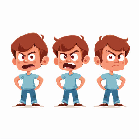 Cute little boy character with different emotions. Vector cartoon flat illustrationのイラスト素材