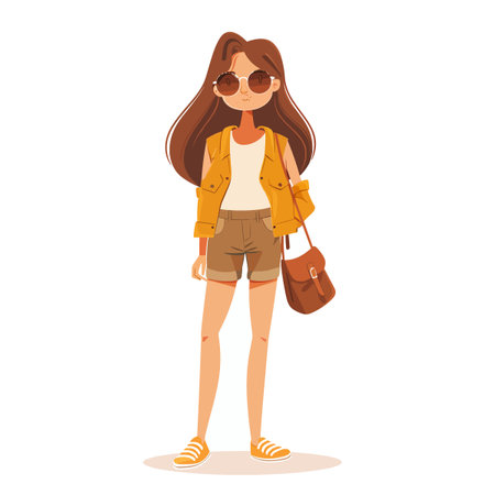 Young woman in casual clothes and sunglasses. Vector illustration in cartoon styleのイラスト素材
