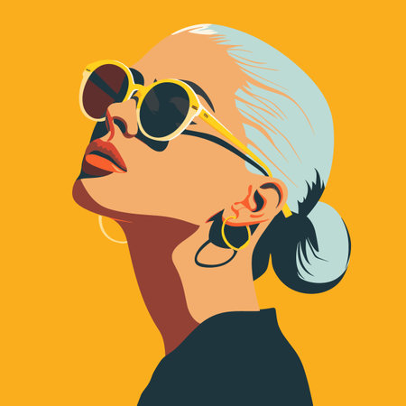 Retro woman with sunglasses on yellow background. Vector illustration. EPS 10のイラスト素材