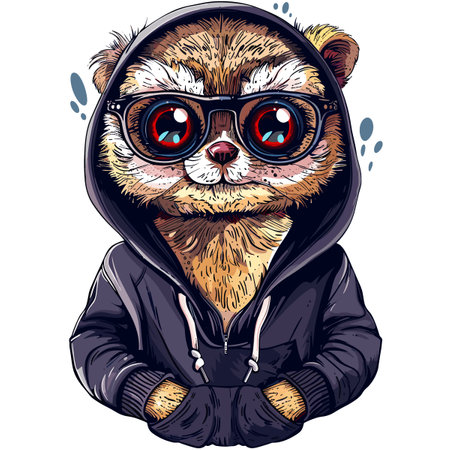Funny dog pomeranian in a hood. Vector illustration.のイラスト素材