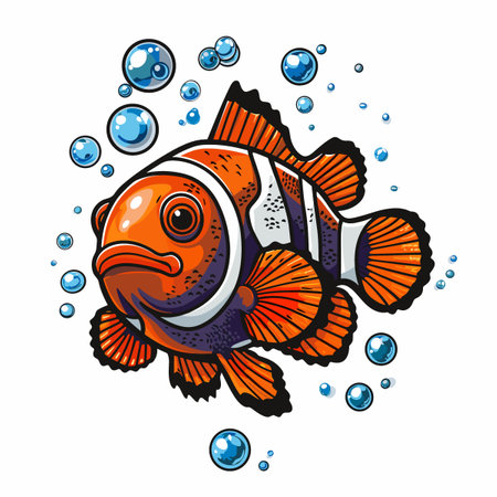 Clown fish with bubbles. Vector illustration on a white background.のイラスト素材