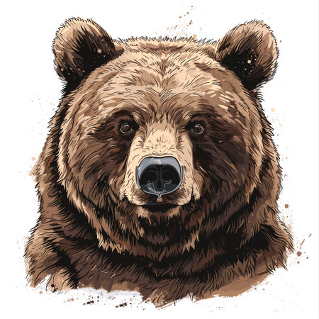 Brown bear portrait. Vector illustration of a wild animal on white background.