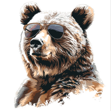 Portrait of a grizzly bear in sunglasses. Vector illustration.のイラスト素材