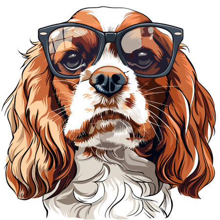 Cavalier King Charles Spaniel in glasses. Vector illustration.のイラスト素材