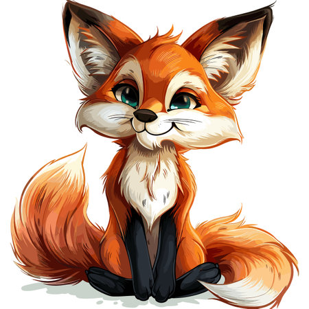 Cute fox sitting on white background. Vector illustration in cartoon style.のイラスト素材