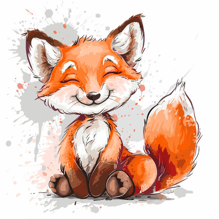 Cute red fox. Hand drawn vector illustration of a wild animal.のイラスト素材