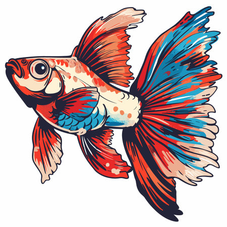 Betta fish isolated on white background. Vector hand drawn illustration.のイラスト素材