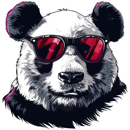 panda bear with sunglasses vector illustration in black and white colors.のイラスト素材