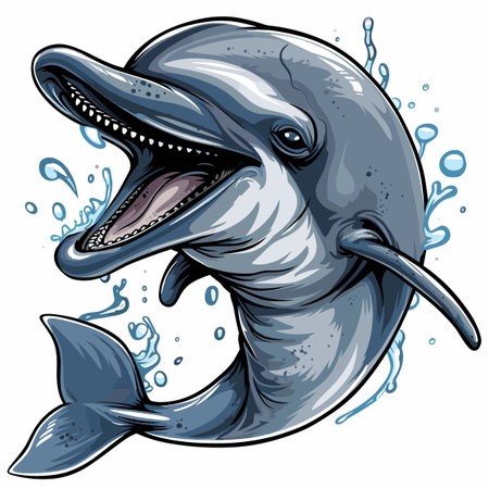 Dolphin jumping out of water. Vector illustration in cartoon style.のイラスト素材