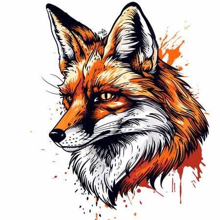 Vector hand drawn portrait of fox. Isolated on white background.のイラスト素材