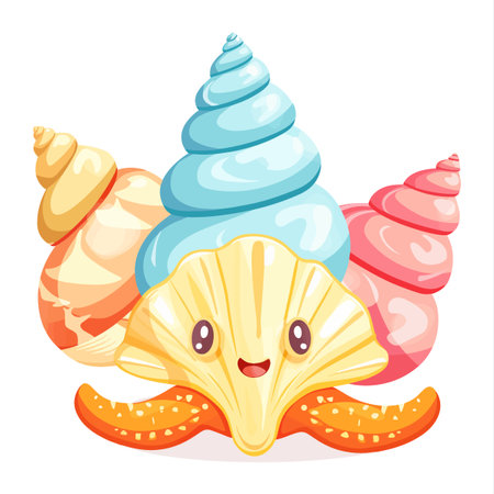 Cute cartoon seashell. Vector illustration isolated on white background.のイラスト素材