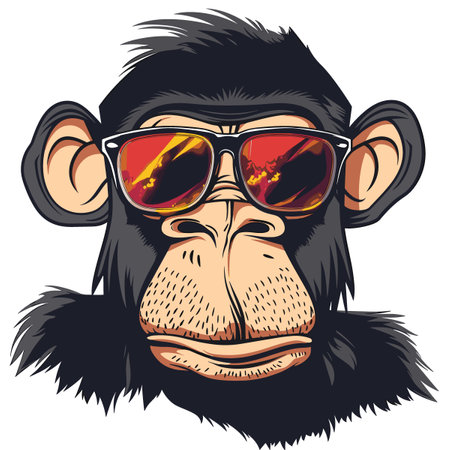 Chimpanzee monkey with sunglasses. Vector illustration of chimpanzee.のイラスト素材