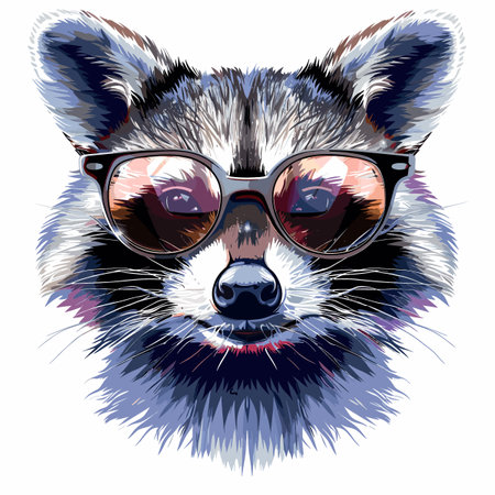 Vector portrait of a raccoon in sunglasses. Hand drawn illustration.のイラスト素材