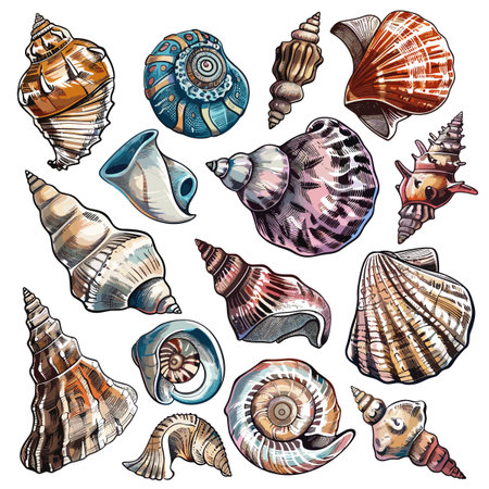 Set of hand drawn seashells. Vector illustration isolated on white background.のイラスト素材