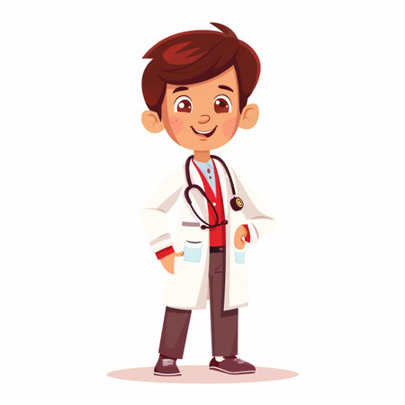 Cute little doctor with stethoscope. Cartoon vector illustration.のイラスト素材