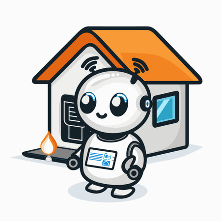 Cute robot with smart house. Technology concept. Vector illustration.のイラスト素材