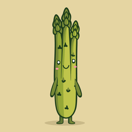 A cartoon character made of asparagus is smiling. The asparagus is green and has a happy expressionのイラスト素材
