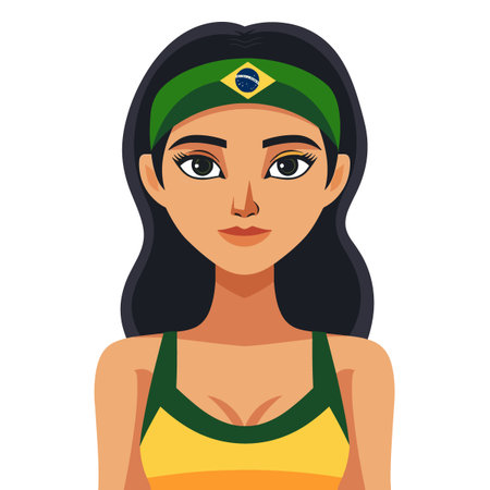 A woman from Brazil with a green headband and a yellow top. She is smiling and looking at the cameraのイラスト素材