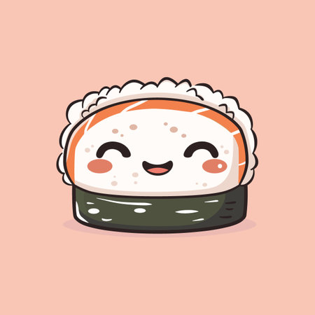 Cute sushi roll cartoon vector illustration. Kawaii japanese food.のイラスト素材