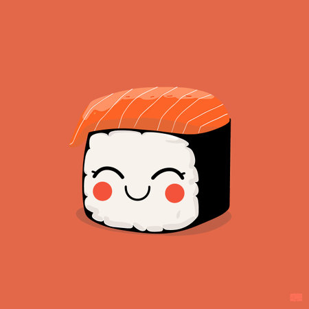 Vector illustration of sushi roll with cute face. Japanese food icon.のイラスト素材