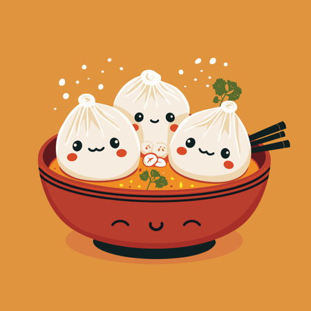 Kawaii rice dumplings in bowl, vector illustration.のイラスト素材