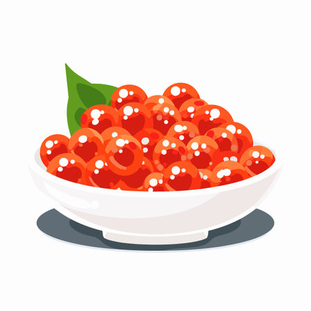 Red caviar in a bowl on a white background. Vector illustrationのイラスト素材
