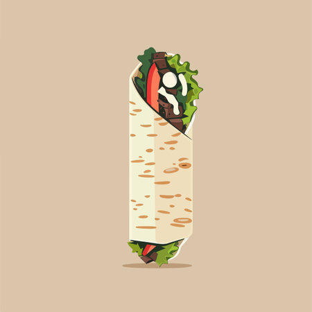 Tortilla with meat, lettuce, tomato and cheese. Vector illustration.のイラスト素材