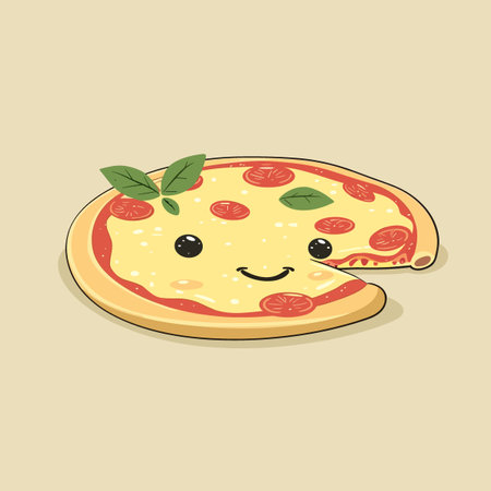 Pizza kawaii character with tomato and mozzarella cheeseのイラスト素材