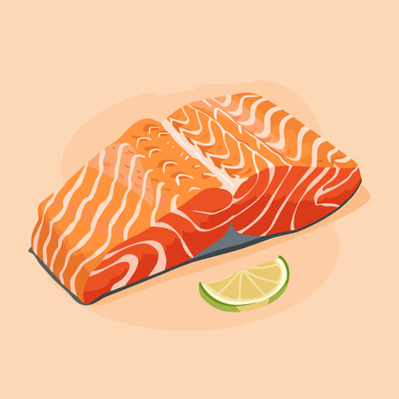 Salmon steak with lime. Vector illustration in a flat style.のイラスト素材