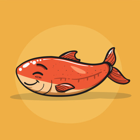 Cartoon fish on orange background. Vector illustration of cartoon fish.のイラスト素材