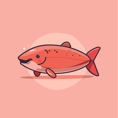Cute salmon cartoon character. Vector illustration in flat design style.のイラスト素材