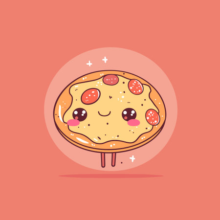 Cute pizza character with kawaii face, vector illustration.のイラスト素材