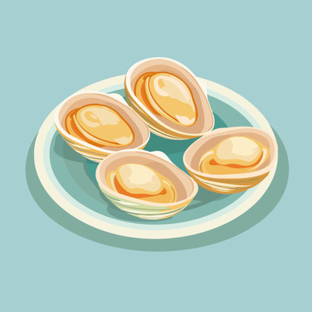 Clams on a plate. Vector illustration in cartoon style.のイラスト素材